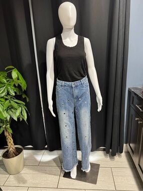 NWT Y2K High Rise Grommet Jeans Size 4 Light Wash Statement Denim